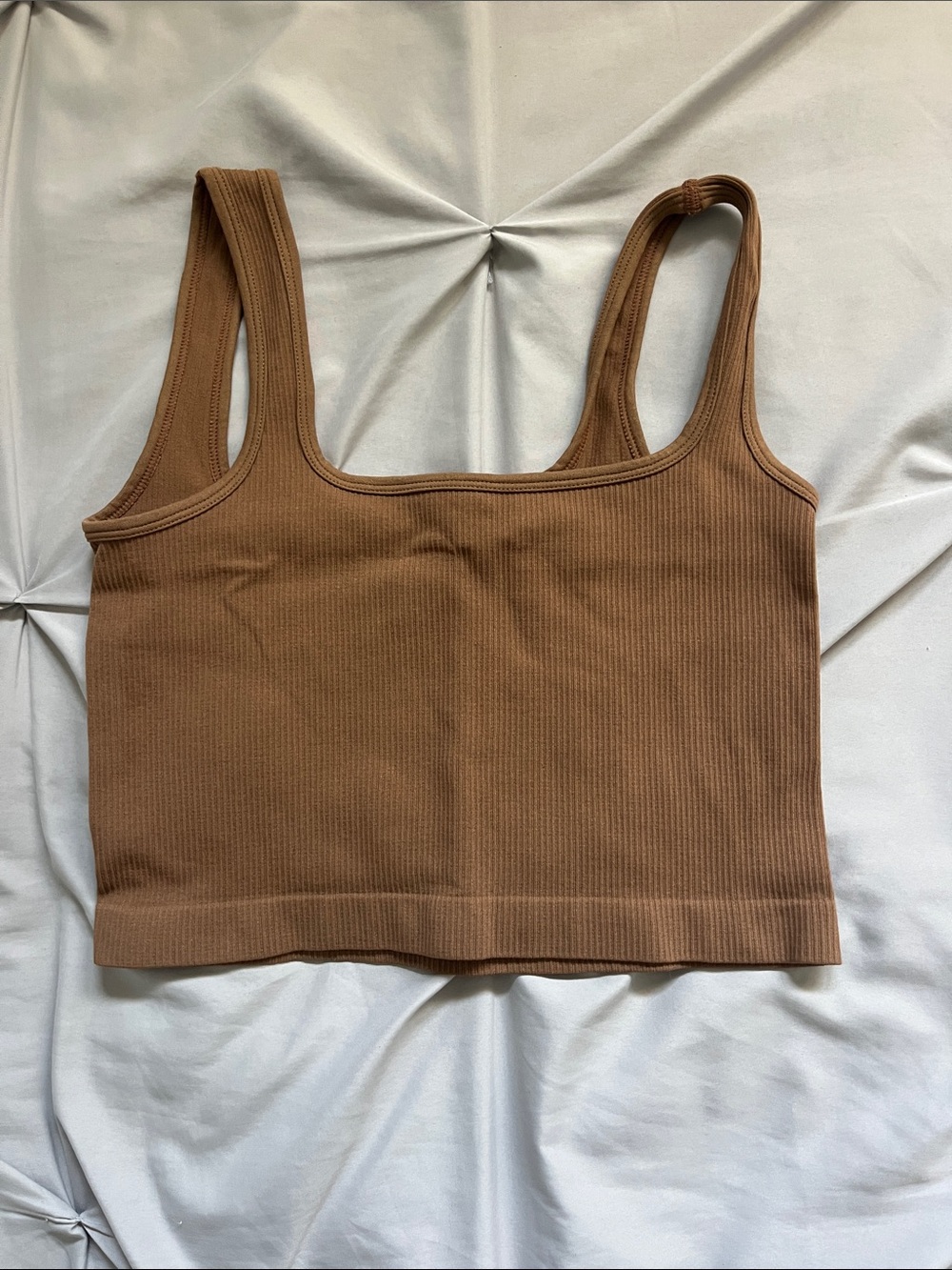 Ribbed Square-Neck Crop Tank in Brown